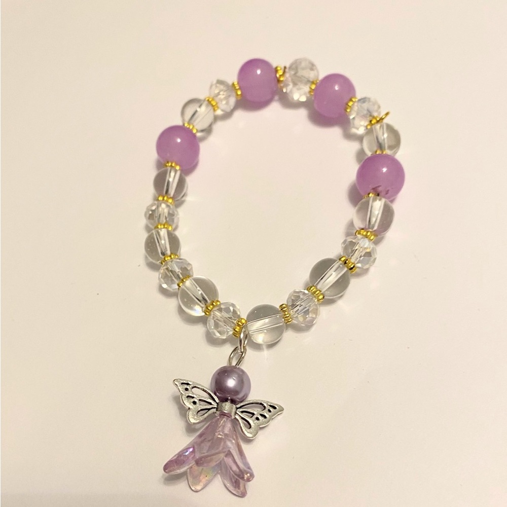 Purple Angel Charm Stretchable Beaded Bracelet